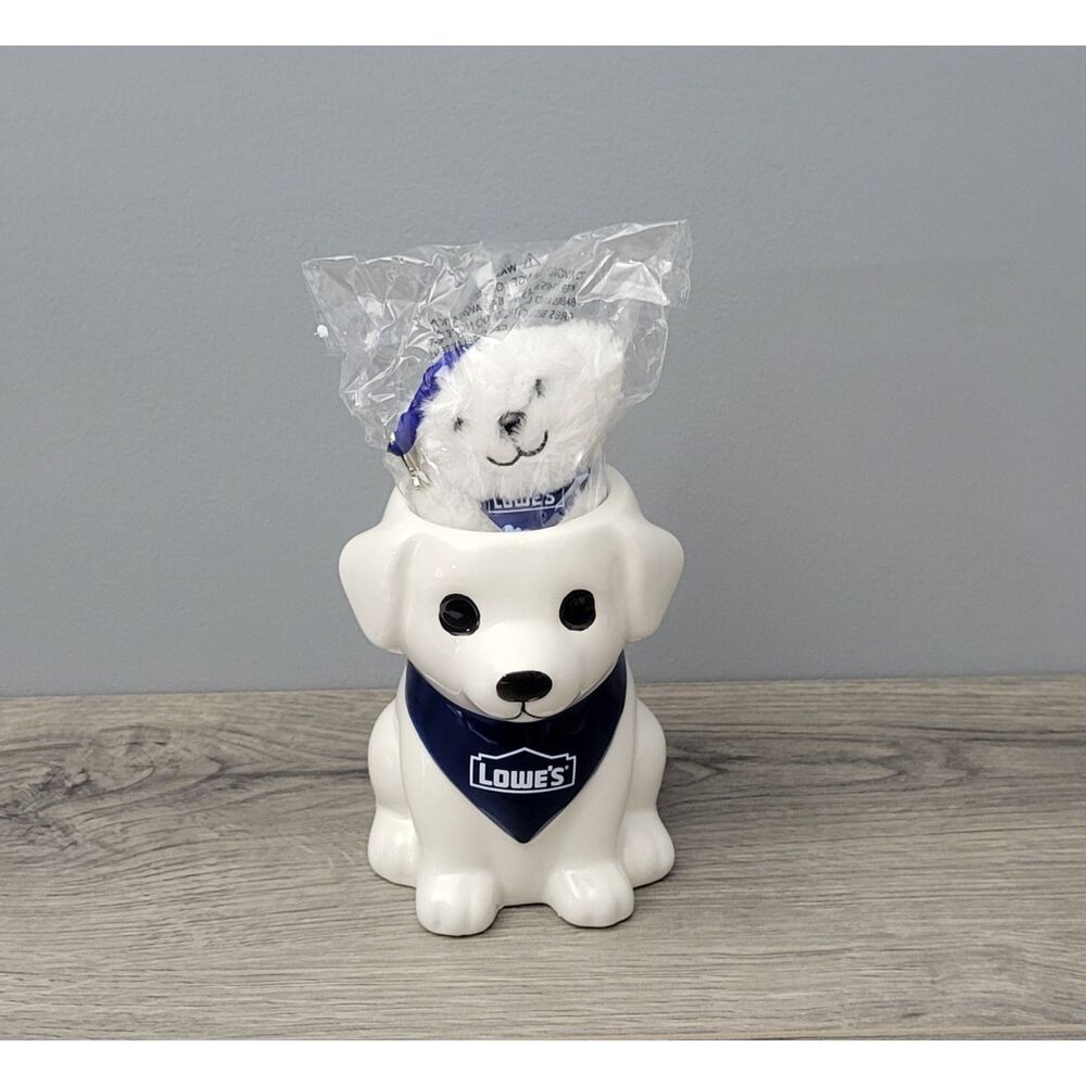 2026 My Lowes Rewards Ceramic Puppy Planter with Plush Dog Keychain White Blue
